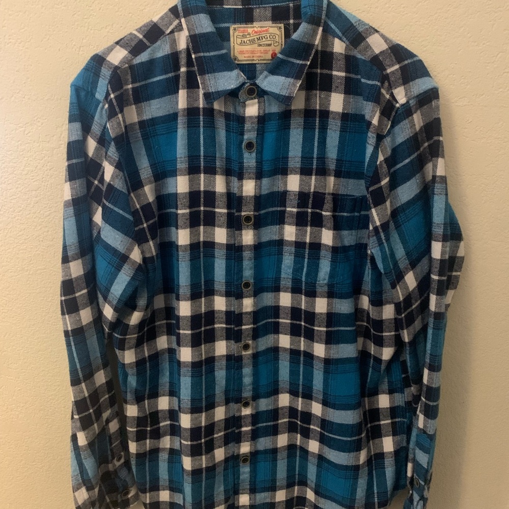 Jach’s Blue and White Plaid Men's Flannel Shirt